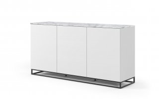 Buffet WHITY blanc mat 180cm 3 portes Plateau Marbre blanc 